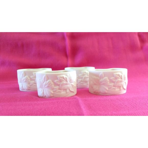 Gorham Bone China Napkin Rings Linen Flowers Lily Set of‎ 4 Vintage Minimalist - Picture 1 of 16